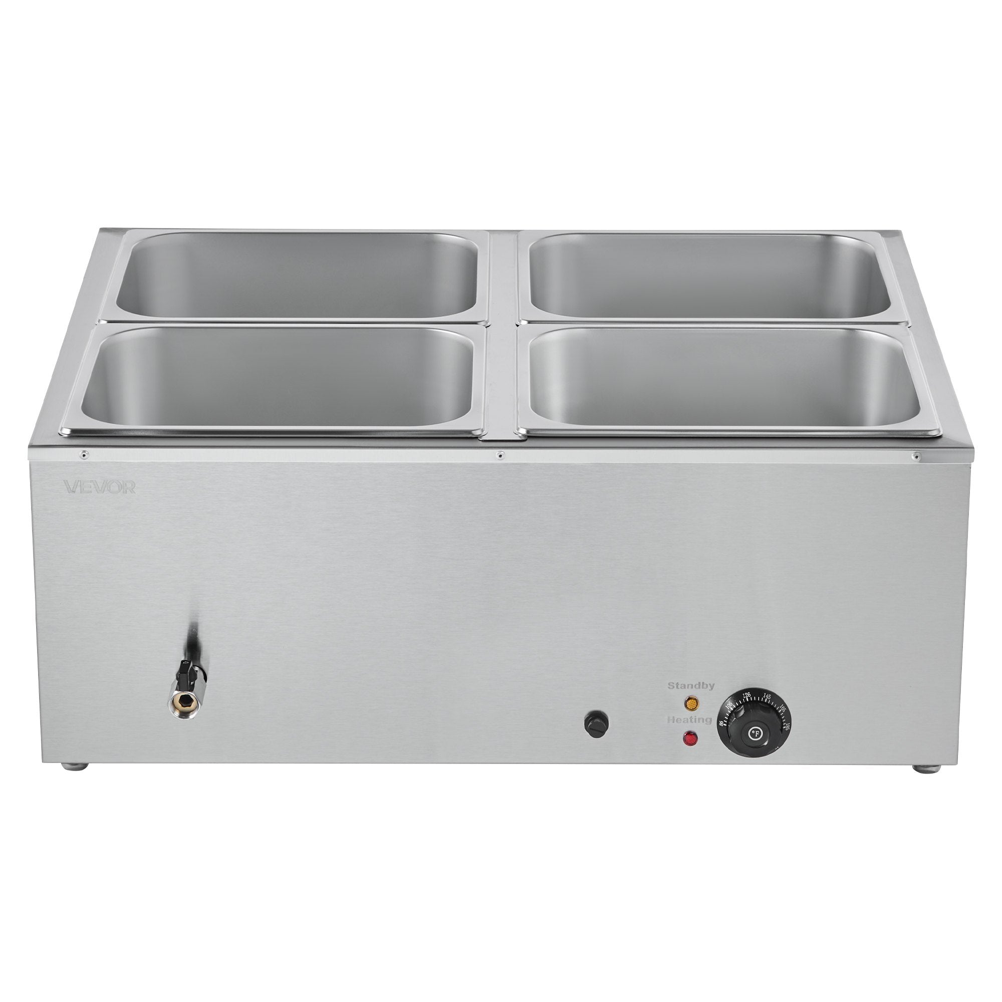 Commercial Food Warmer, 1500W Electric Stainless Steel Steam Food Warmer with Lid, 4-Pan Fast Heating Countertop Buffet Bain Marie with Soup & Perforated Ladles, for Catering, Restaurant, Party