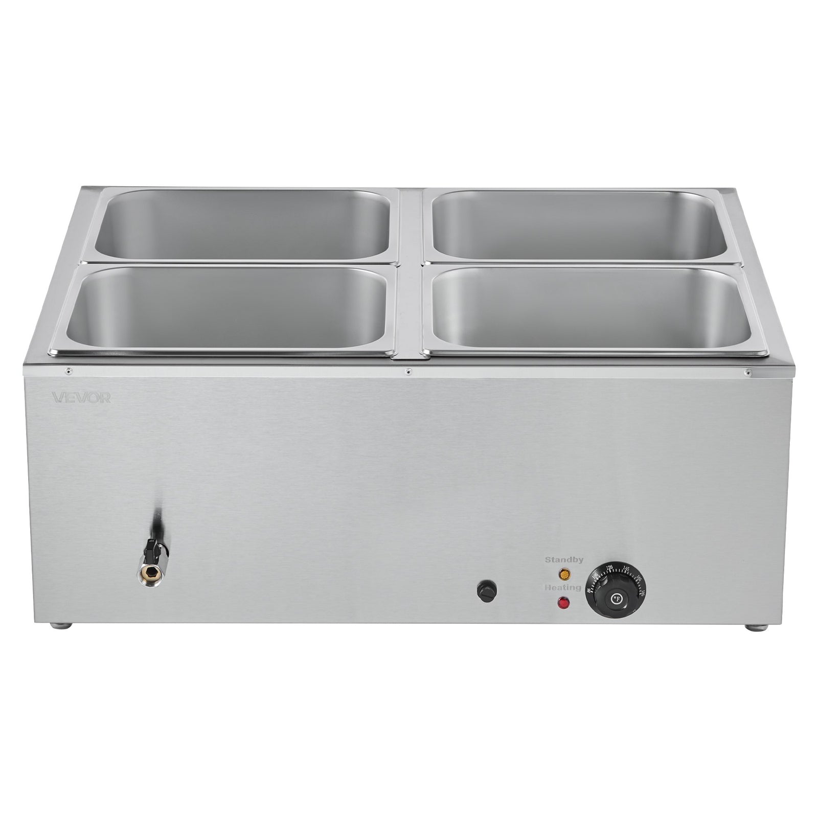 Commercial Food Warmer, 1500W Electric Stainless Steel Steam Food Warmer with Lid, 4-Pan Fast Heating Countertop Buffet Bain Marie with Soup & Perforated Ladles, for Catering, Restaurant, Party
