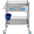 Lab Serving Cart, 2 Layers Stainless Steel Utility Rolling Cart, Medical Cart with Two Drawers, Dental Utility Cart with Lockable Wheels and A Bucket, for Laboratory, Hospital, Dental Use