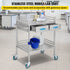 Lab Serving Cart, 2 Layers Stainless Steel Utility Rolling Cart, Medical Cart with Two Drawers, Dental Utility Cart with Lockable Wheels and A Bucket, for Laboratory, Hospital, Dental Use