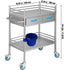Lab Serving Cart, 2 Layers Stainless Steel Utility Rolling Cart, Medical Cart with Two Drawers, Dental Utility Cart with Lockable Wheels and A Bucket, for Laboratory, Hospital, Dental Use