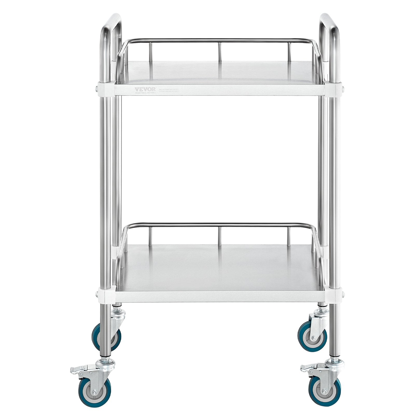 Lab Rolling Cart, 2-Shelf Stainless Steel Rolling Cart, Lab Serving Cart with Swivel Casters, Dental Utility Cart for Clinic, Lab,  Hospital, Salon, 15.16"x21.57"x34.06"