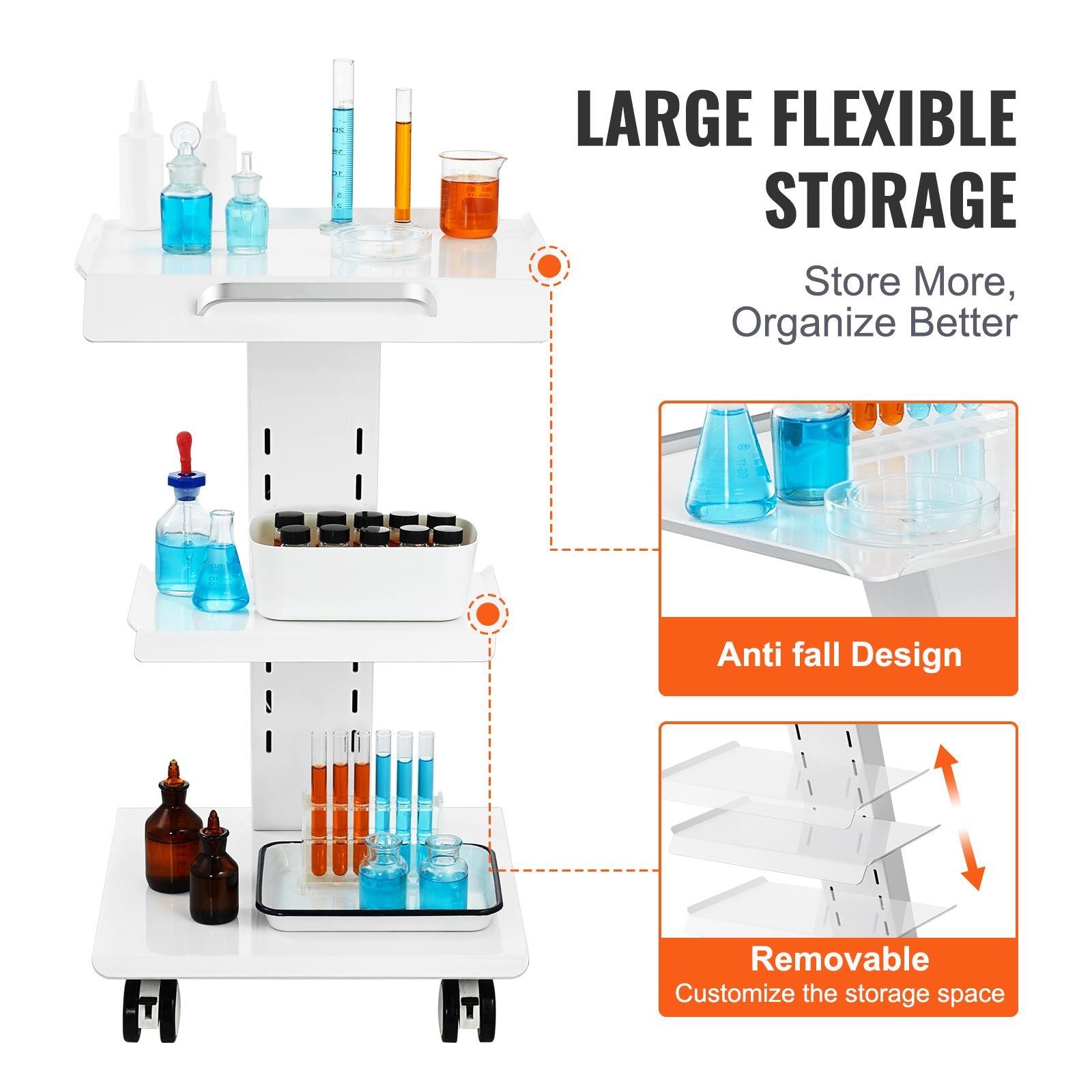 Trolley Cart Dental Lab Mobile Rolling Serving Cart 3 Layers with Socket