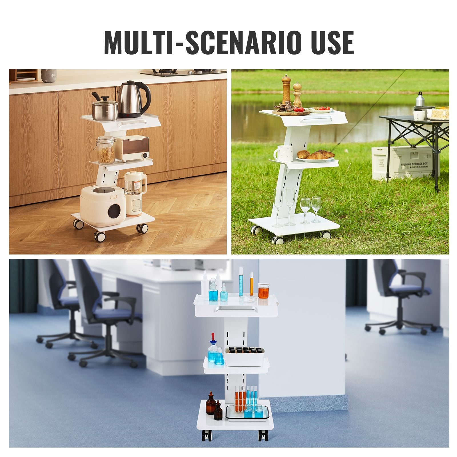 Trolley Cart Dental Lab Mobile Rolling Serving Cart 3 Layers with Socket