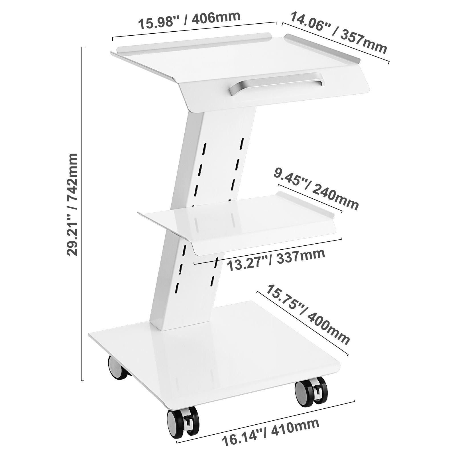 Trolley Cart Dental Lab Mobile Rolling Serving Cart 3 Layers with Socket