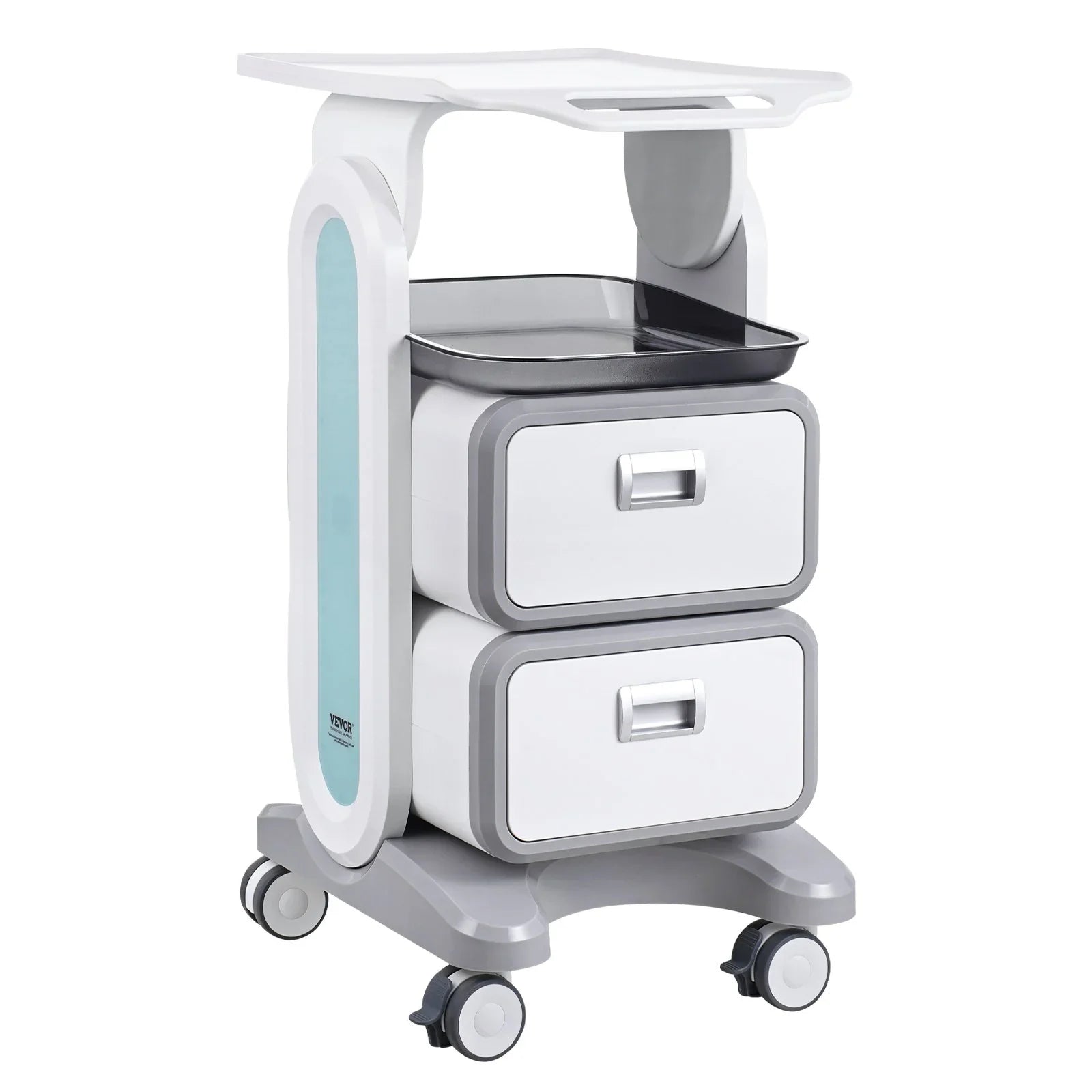 3 Tiers Lab Carts, Lab Utility Cart with 2 Drawers & 1 Top Tray, Mobile Medical Cart with ABS Material, Lab Rolling Cart with 4 Silent Wheels for Lab, Clinic, Hospital, Salon, White