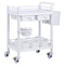 2 Tiers Lab Carts, Lab Utility Cart with 2 Trays, 2 Drawers & 4 Silent Wheels, Mobile Medical Cart with PP Material, Lab Rolling Cart with 3 Trash Cans for Lab, Clinic, Hospital, Salon, White