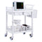 2 Tiers Lab Carts, Lab Utility Cart with 2 Trays, 2 Drawers & 4 Silent Wheels, Mobile Medical Cart with PP Material, Lab Rolling Cart with 3 Trash Cans for Lab, Clinic, Hospital, Salon, White