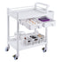 2 Tiers Lab Carts, Lab Utility Cart with 2 Trays, 2 Drawers & 4 Silent Wheels, Mobile Medical Cart with PP Material, Lab Rolling Cart with 3 Trash Cans for Lab, Clinic, Hospital, Salon, White