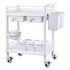 2 Tiers Lab Carts, Lab Utility Cart with 2 Trays, 2 Drawers & 4 Silent Wheels, Mobile Medical Cart with PP Material, Lab Rolling Cart with 3 Trash Cans for Lab, Clinic, Hospital, Salon, White