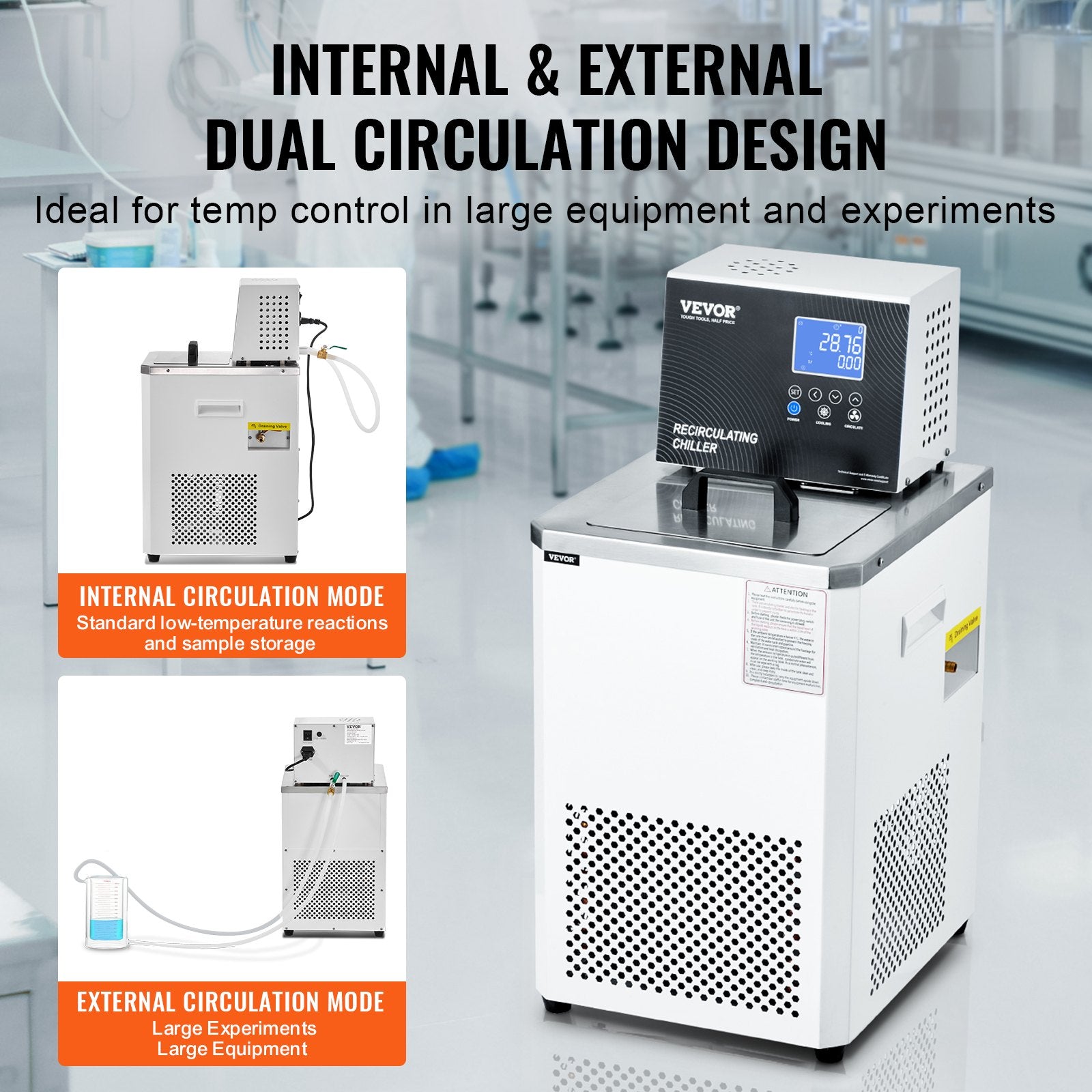 Laboratory Chiller Circulator, 6L Chiller Lab Low Temperature Cooling Liquid, 23°F-212°F Circulator Pump Chiller, LCD Display, 304 Stainless Steel Water Bath Recirculating Water Cooling Chiller