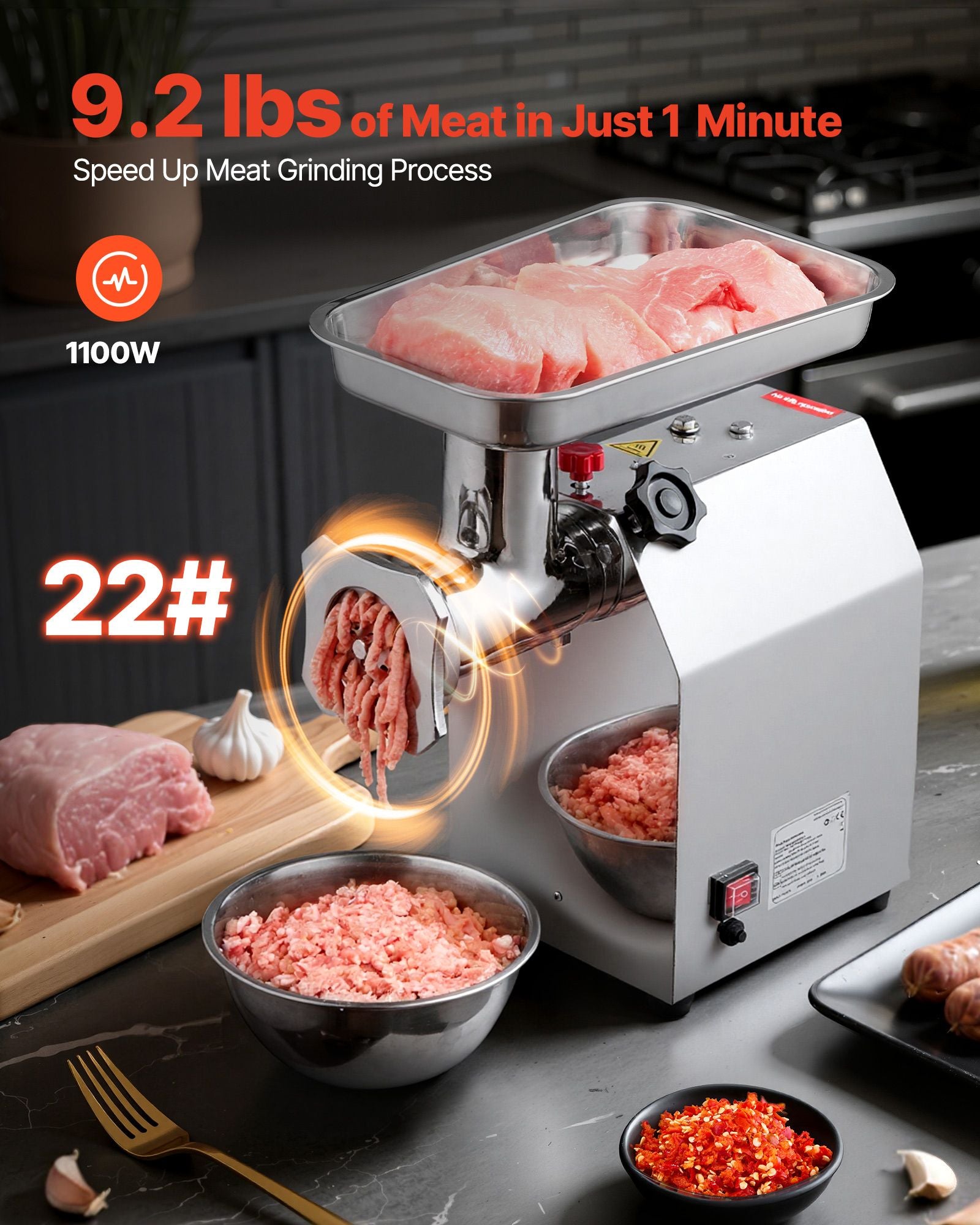 Commercial Electric Meat Grinder 9.2 Lbs/Min Sausage Stuffer Maker Kitchen