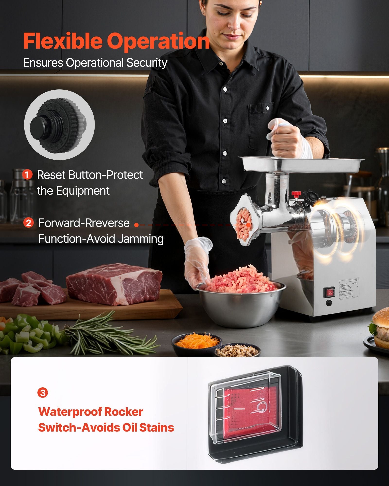 Commercial Electric Meat Grinder 9.2 Lbs/Min Sausage Stuffer Maker Kitchen