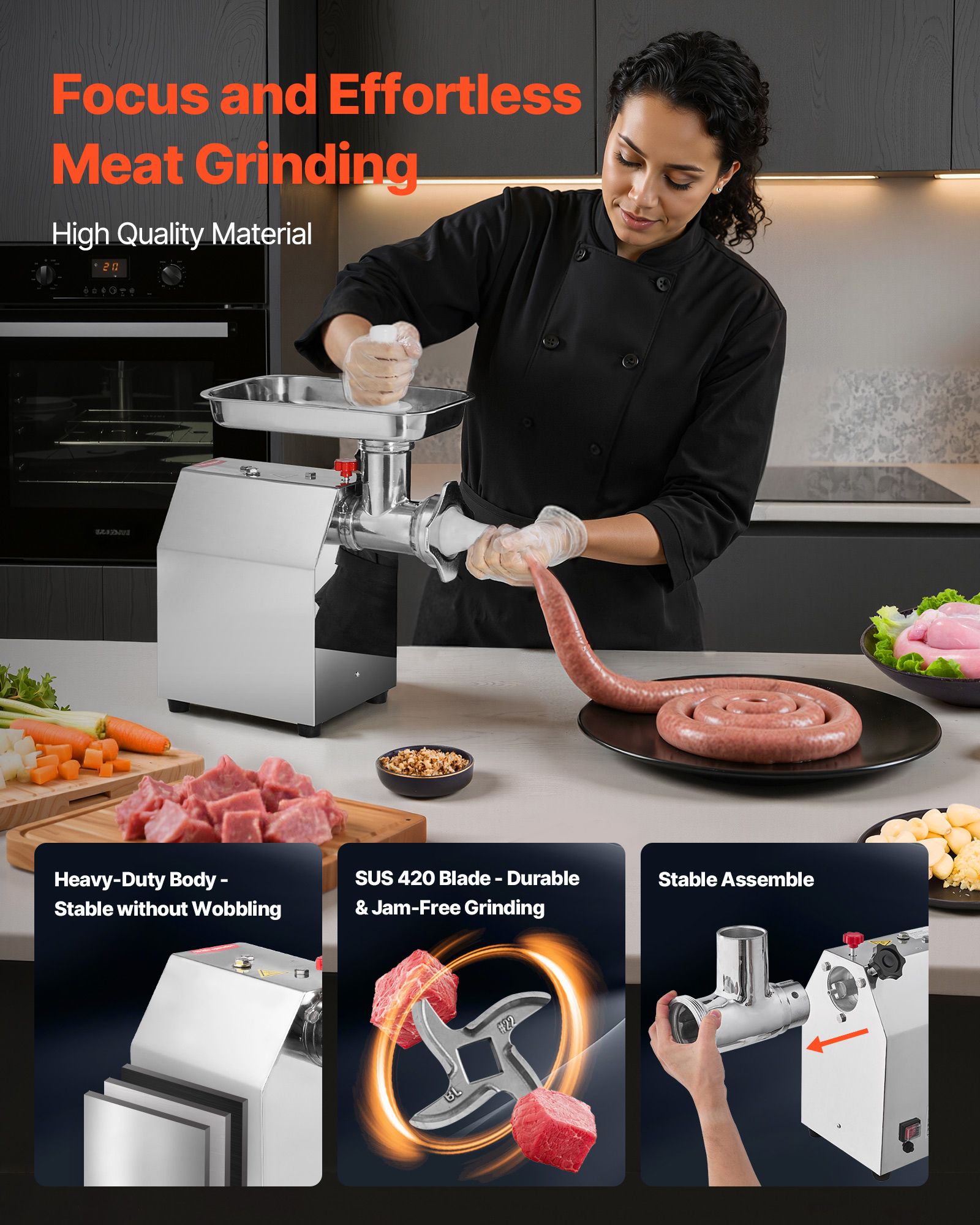 Commercial Electric Meat Grinder 9.2 Lbs/Min Sausage Stuffer Maker Kitchen