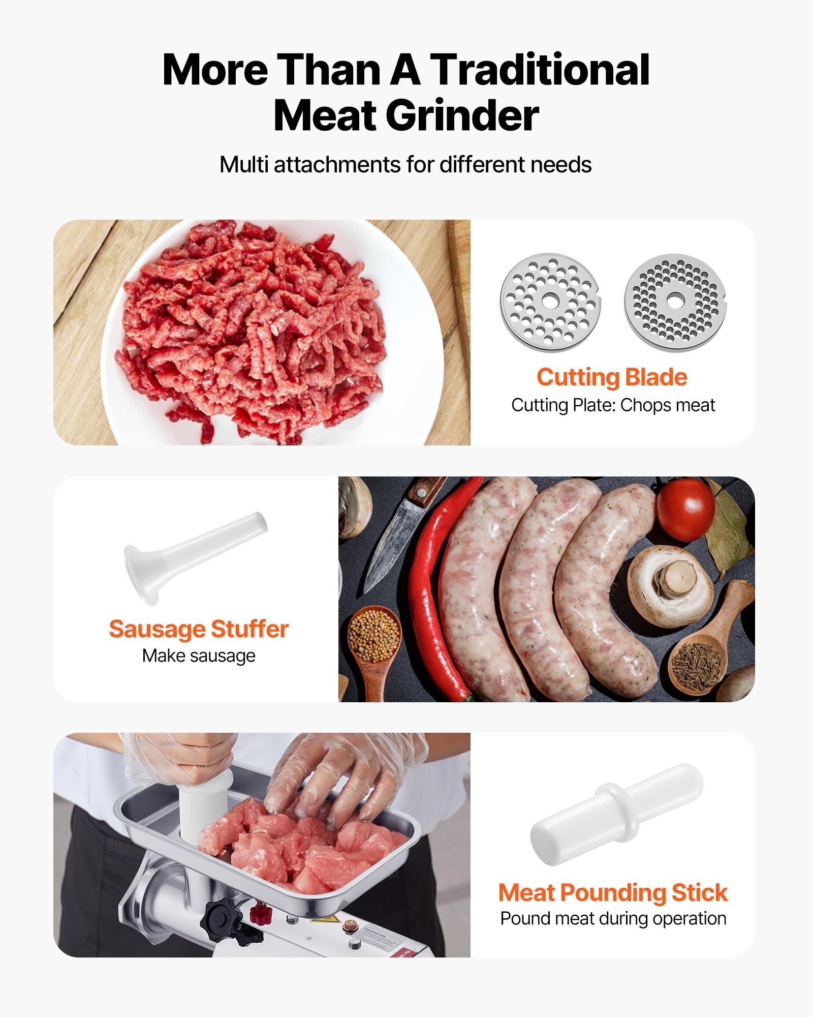 Commercial Electric Meat Grinder 9.2 Lbs/Min Sausage Stuffer Maker Kitchen