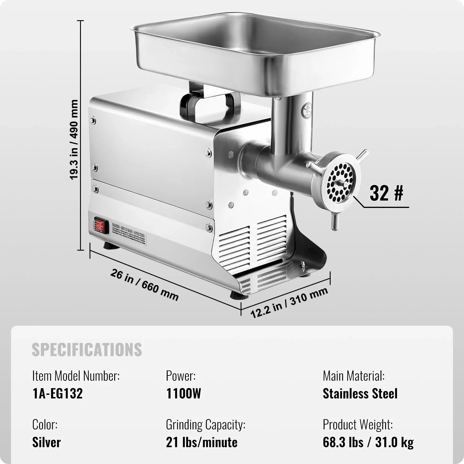 Commercial Electric Meat Grinder 21 Lbs/Min Sausage Stuffer Maker Kitchen