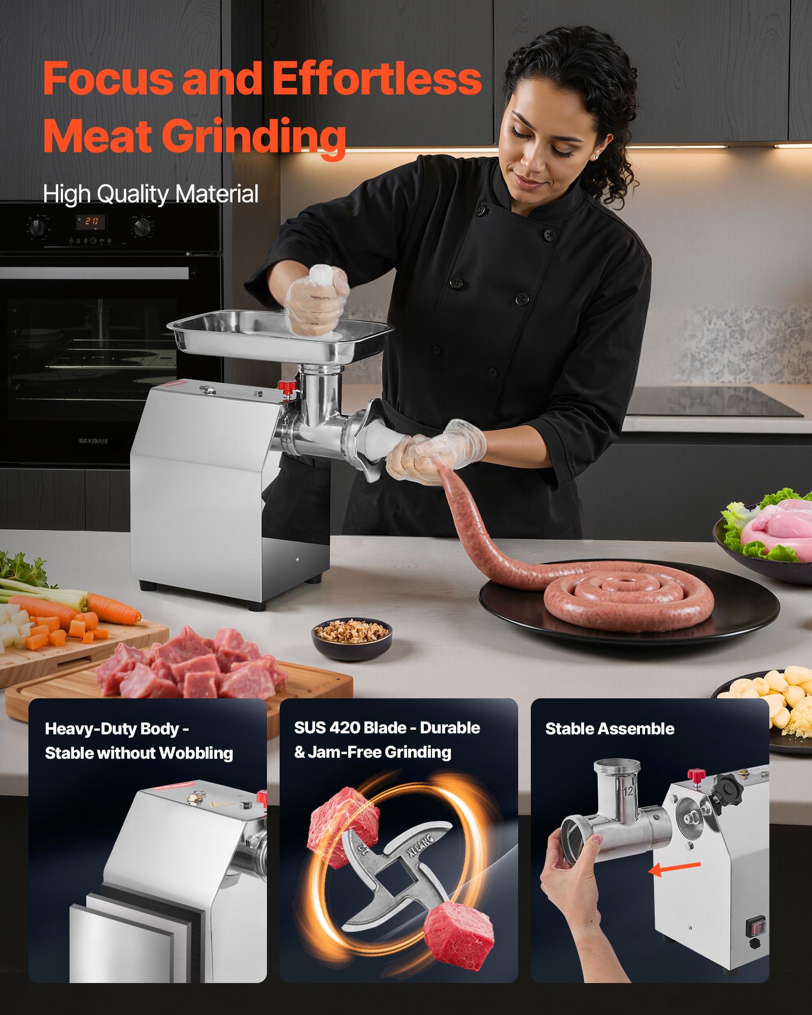 Commercial Electric Meat Grinder 5.5 Lbs/Min Sausage Stuffer Maker Kitchen