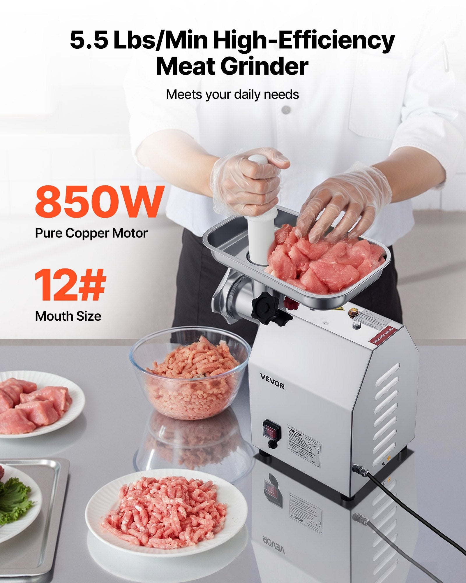 Commercial Electric Meat Grinder 5.5 Lbs/Min Sausage Stuffer Maker Kitchen