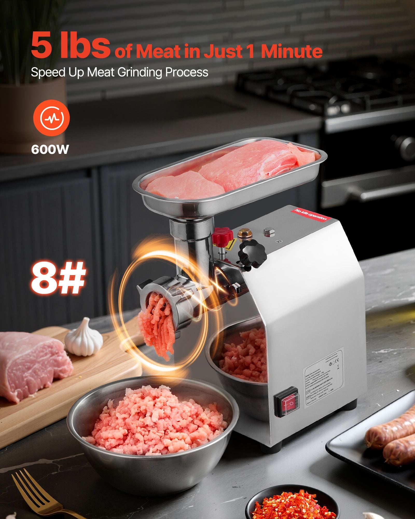 Commercial Electric Meat Grinder 4.5 Lbs/Min Sausage Stuffer Maker Kitchen