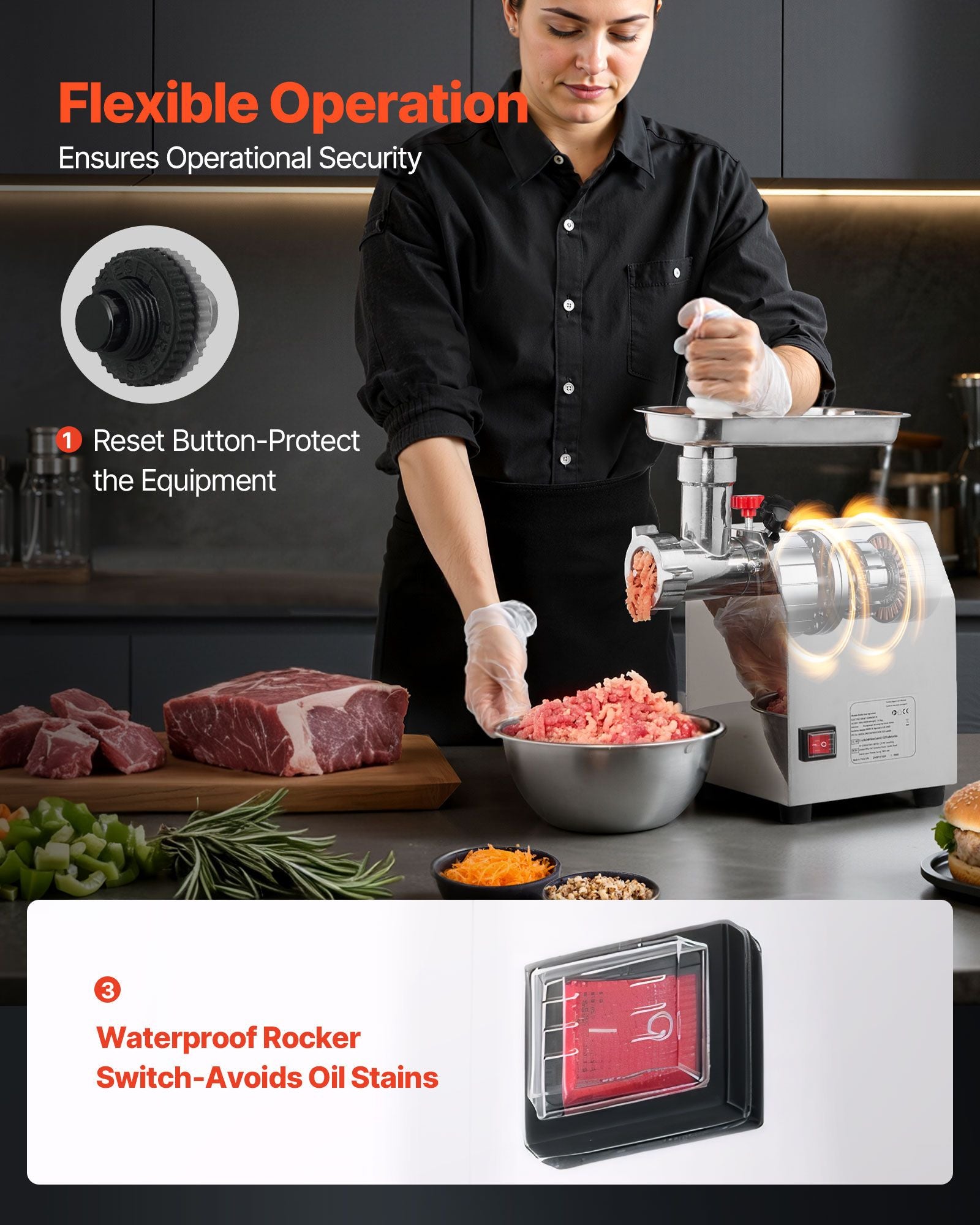 Commercial Electric Meat Grinder 4.5 Lbs/Min Sausage Stuffer Maker Kitchen
