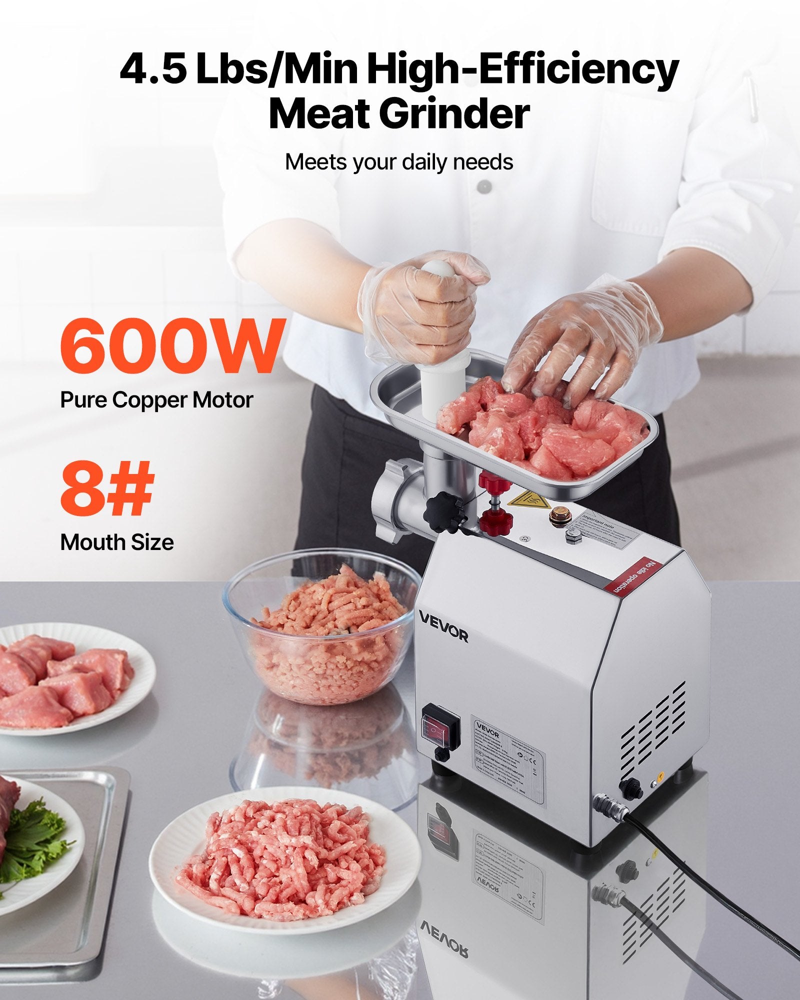 Commercial Electric Meat Grinder 4.5 Lbs/Min Sausage Stuffer Maker Kitchen
