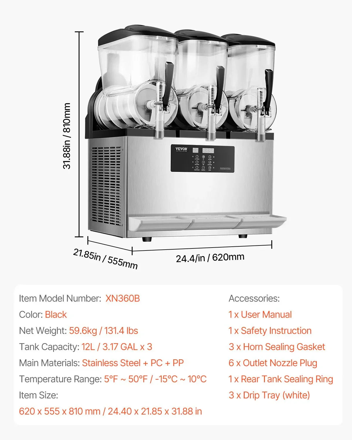 12Lx3 Tank Commercial Slushy Machine Margarita Smoothie Frozen Drink Maker