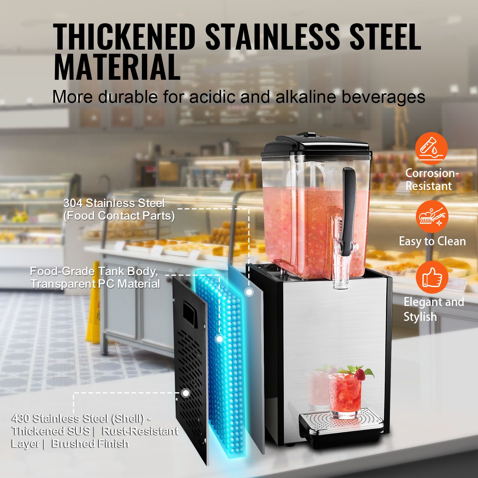 Commercial Beverage Dispenser 12L Cold Juice Ice Drink Dispenser for Party
