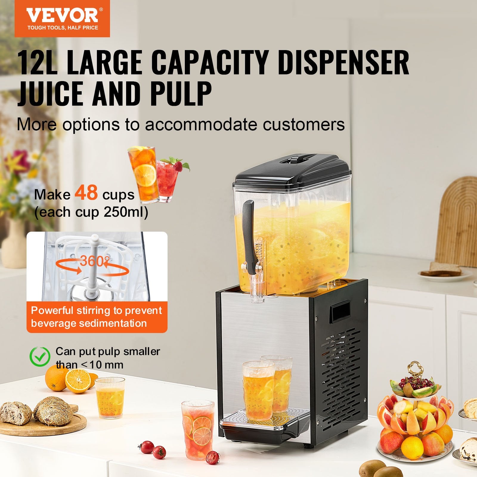 Commercial Beverage Dispenser 12L Cold Juice Ice Drink Dispenser for Party