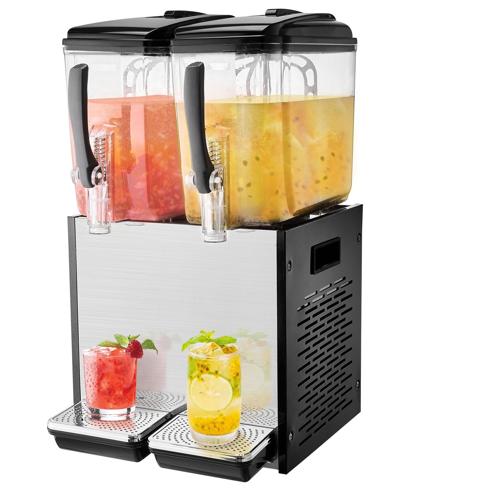 Commercial Beverage Dispenser, 2 Tanks 12 L Per Tank Juice Dispenser, 286W Stainless Steel Ice Tea Drink Machine with 7℃-12℃ Cooling Temperature, for Cold Drink Restaurant Bar Party