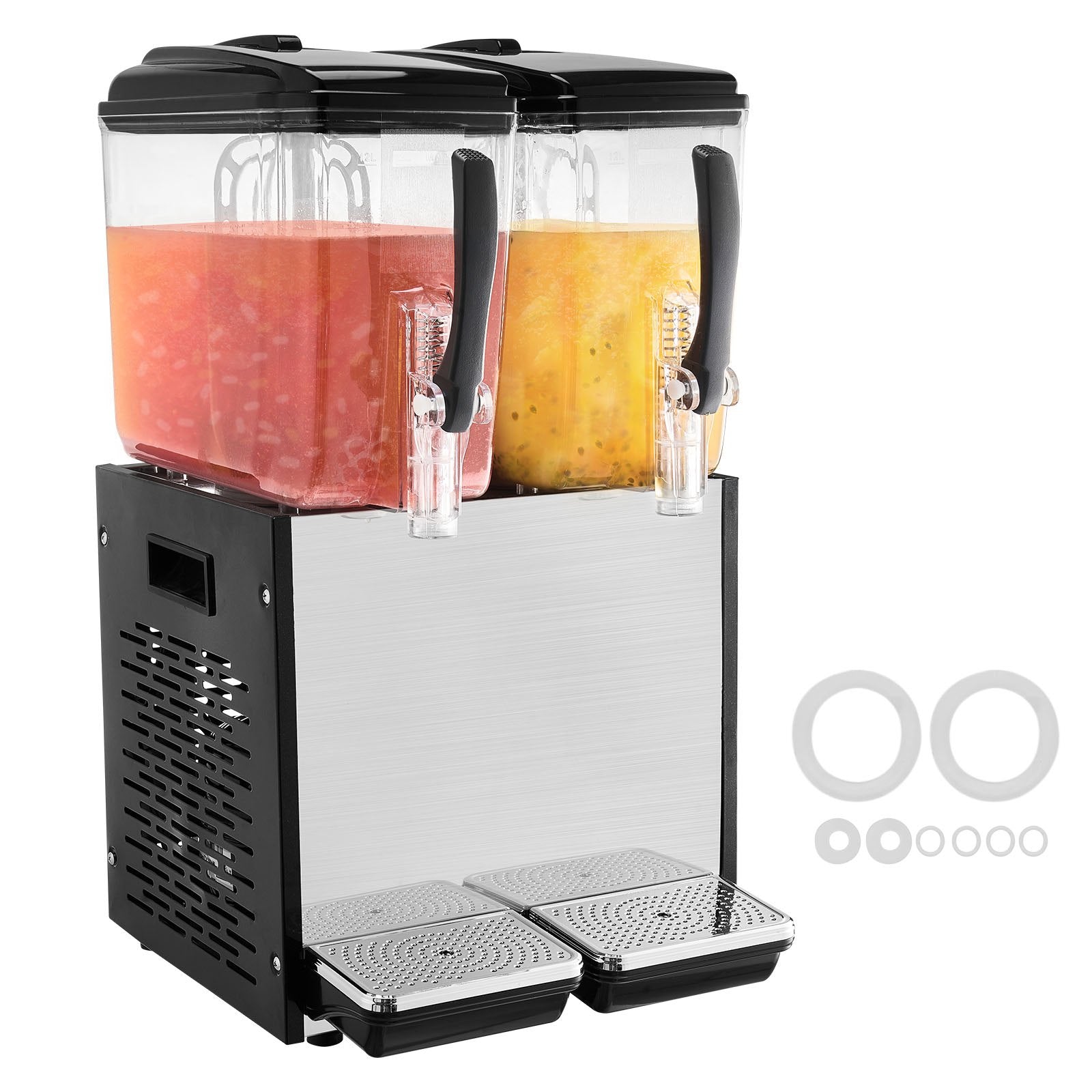 Commercial Beverage Dispenser, 2 Tanks 12 L Per Tank Juice Dispenser, 286W Stainless Steel Ice Tea Drink Machine with 7℃-12℃ Cooling Temperature, for Cold Drink Restaurant Bar Party