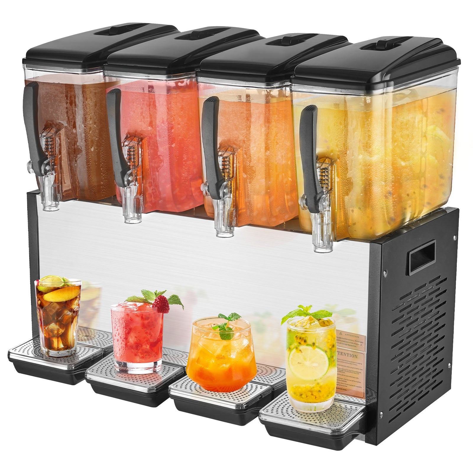 Commercial Beverage Dispenser, 4 Tanks 12 L Per Tank Juice Dispenser, 510W Stainless Steel Ice Tea Drink Machine with 7℃-12℃ Cooling Temperature, for Cold Drink Restaurant Bar Party