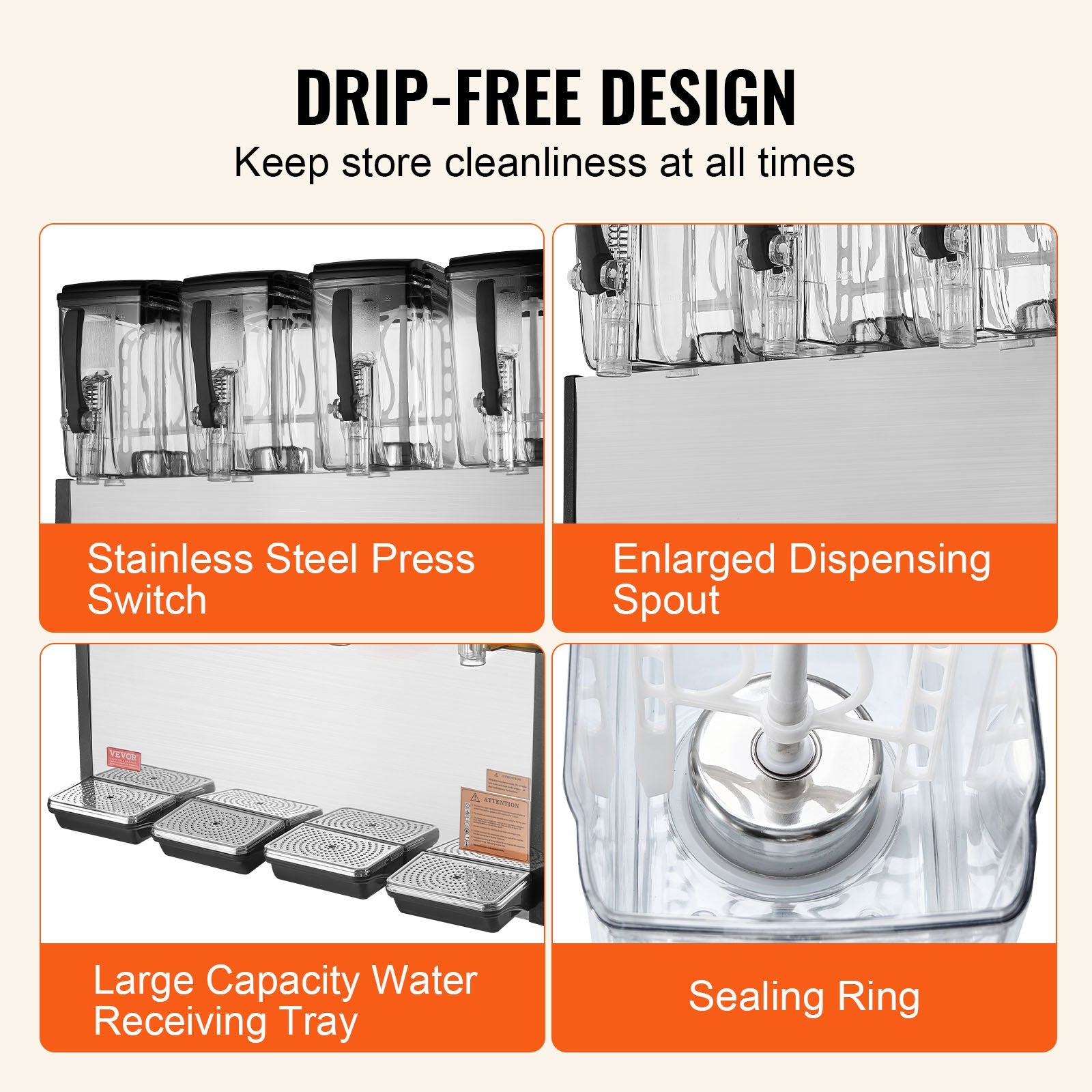 Commercial Beverage Dispenser, 4 Tanks 12 L Per Tank Juice Dispenser, 510W Stainless Steel Ice Tea Drink Machine with 7℃-12℃ Cooling Temperature, for Cold Drink Restaurant Bar Party