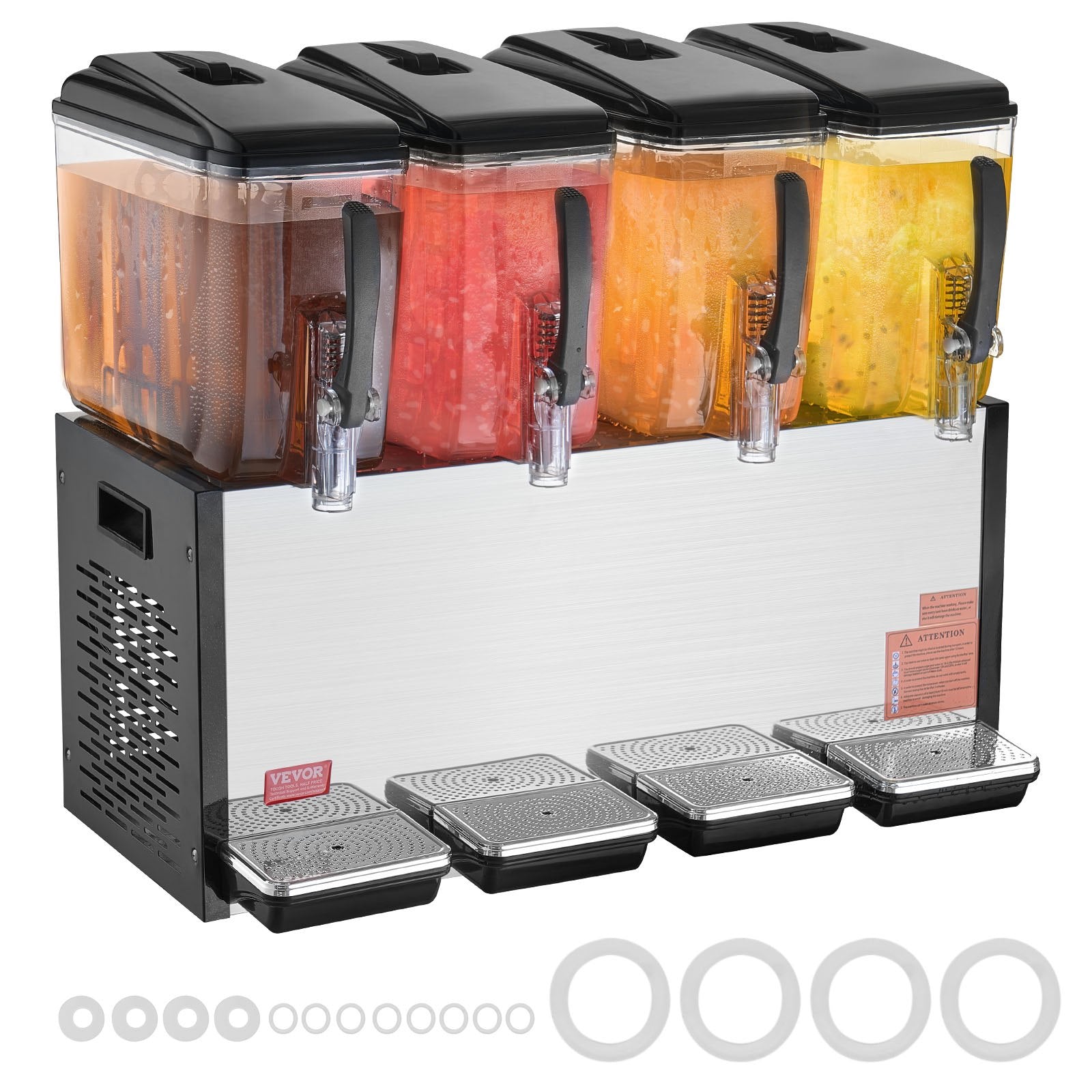 Commercial Beverage Dispenser, 4 Tanks 12 L Per Tank Juice Dispenser, 510W Stainless Steel Ice Tea Drink Machine with 7℃-12℃ Cooling Temperature, for Cold Drink Restaurant Bar Party