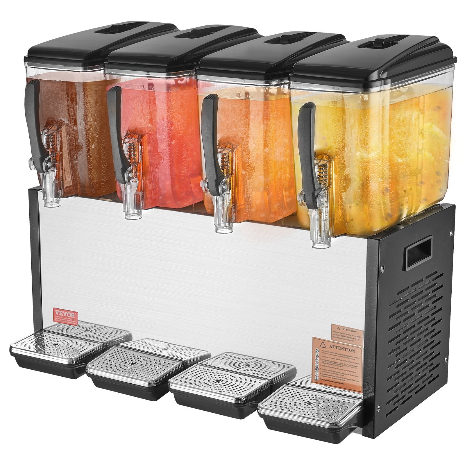 Commercial Beverage Dispenser, 4 Tanks 12 L Per Tank Juice Dispenser, 510W Stainless Steel Ice Tea Drink Machine with 7℃-12℃ Cooling Temperature, for Cold Drink Restaurant Bar Party