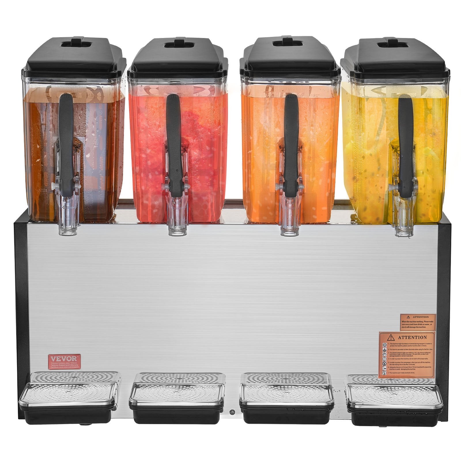 Commercial Beverage Dispenser, 4 Tanks 12 L Per Tank Juice Dispenser, 510W Stainless Steel Ice Tea Drink Machine with 7℃-12℃ Cooling Temperature, for Cold Drink Restaurant Bar Party