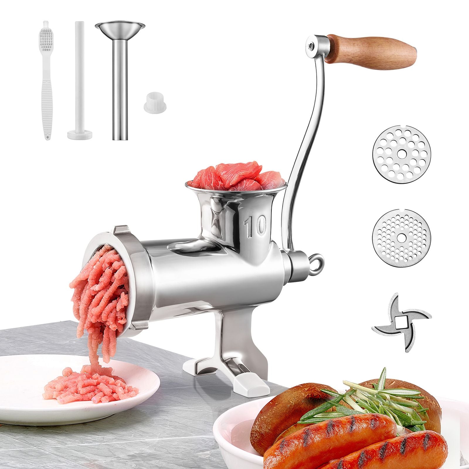 Heavy Duty Meat Grinder Manual Sausage Filler Stainless Steel with Clamp