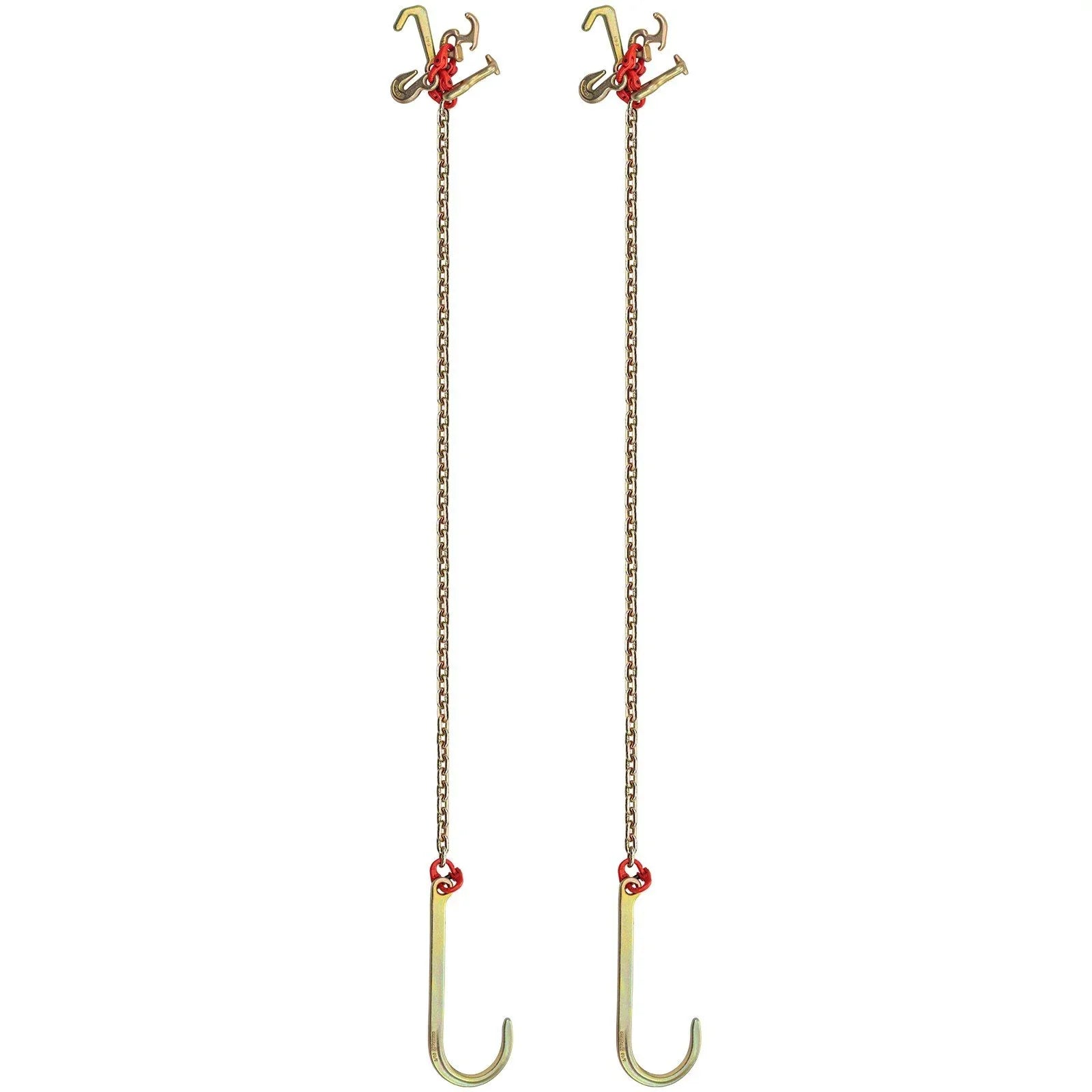 J Hook Chain, 2PCS 8 mm x 300 cm G80 Long Shank J Hook Tow Chain with RTJ Cluster Hook & Grab Hook, 2448 kg Working Load, Heavy Duty Transport Truck Chain for Wrecker Recovery Trailer Towing