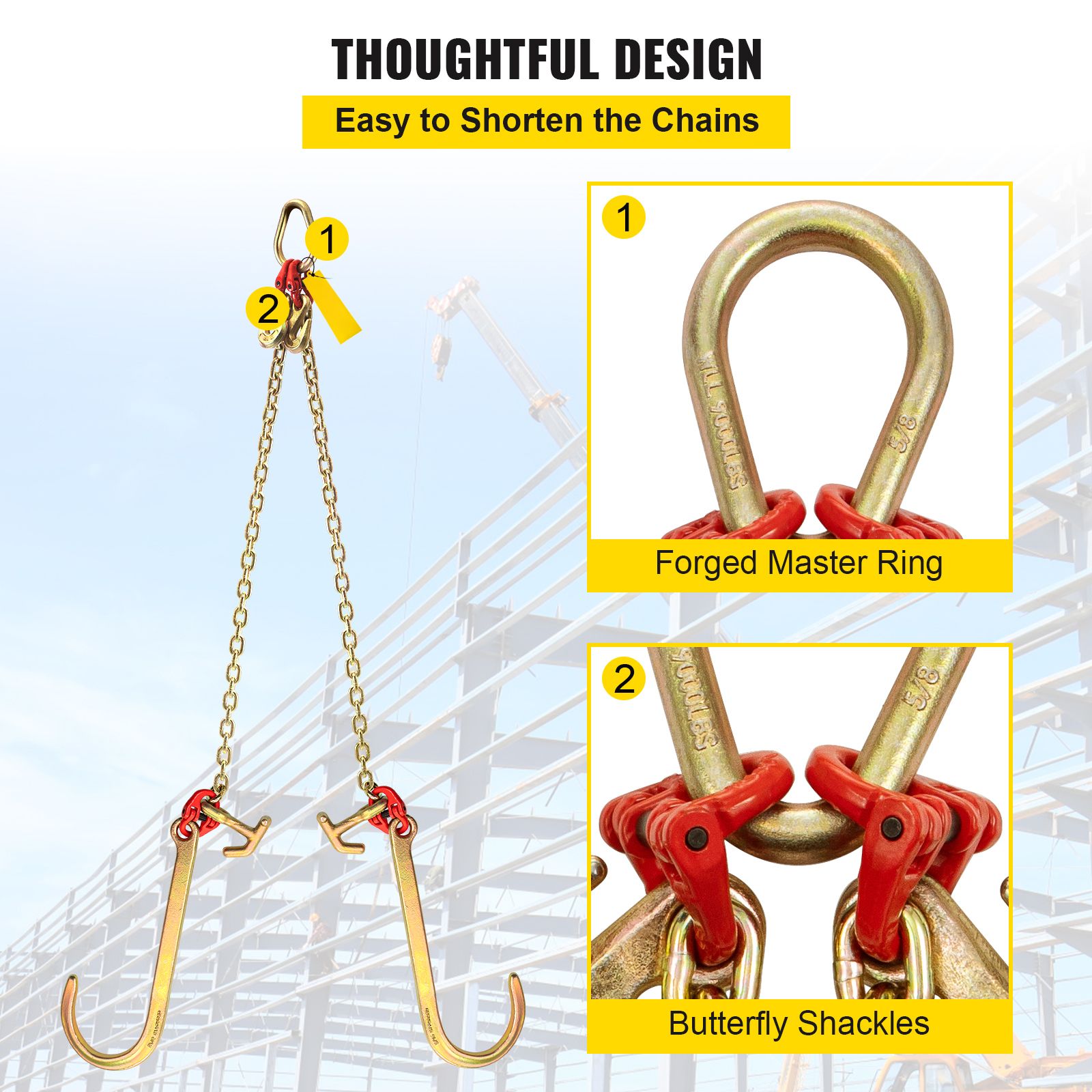5/16" x 2ft Grade 80 V Bridle Tow Chain 10800lbs Heavy Duty Transport