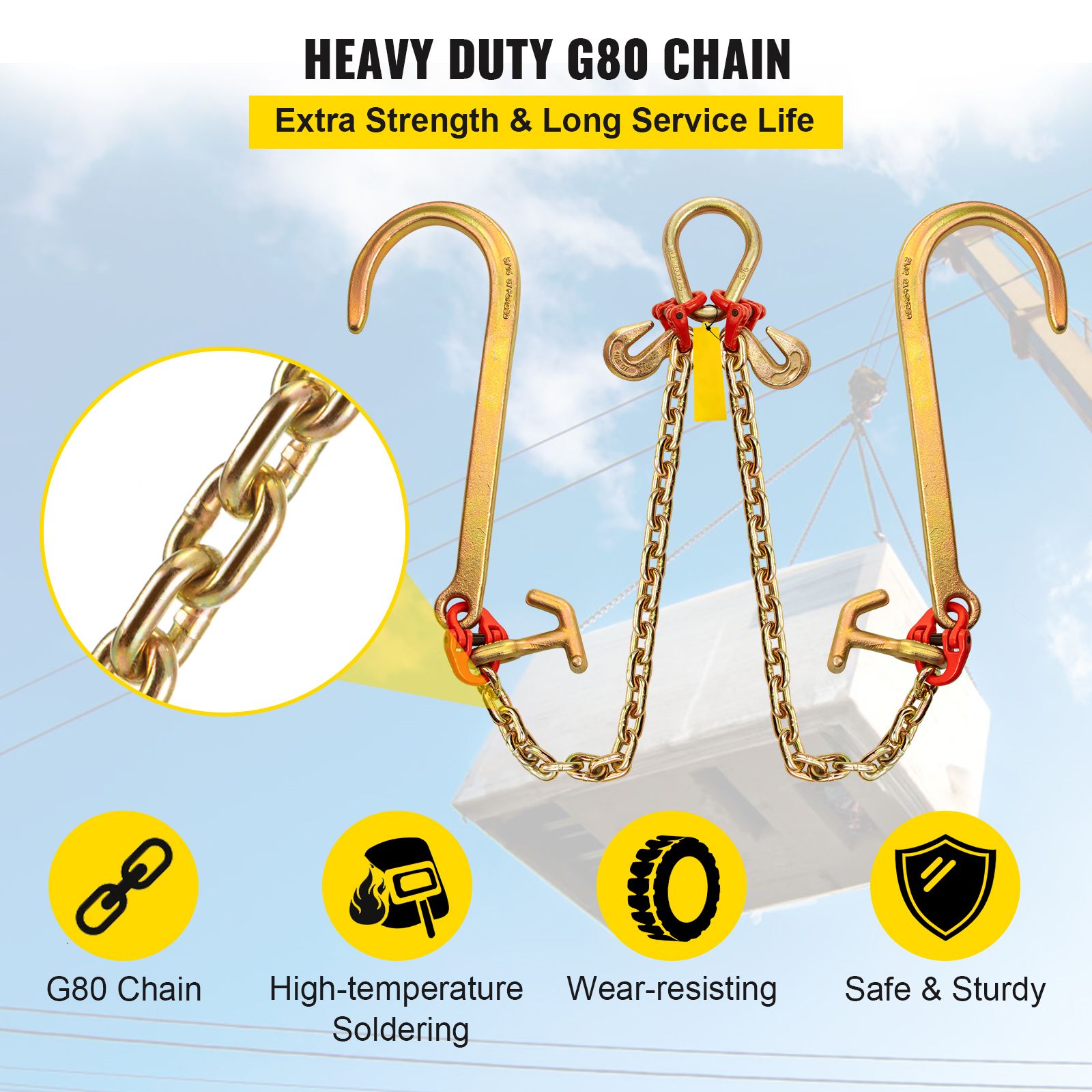 5/16" x 2ft Grade 80 V Bridle Tow Chain 10800lbs Heavy Duty Transport