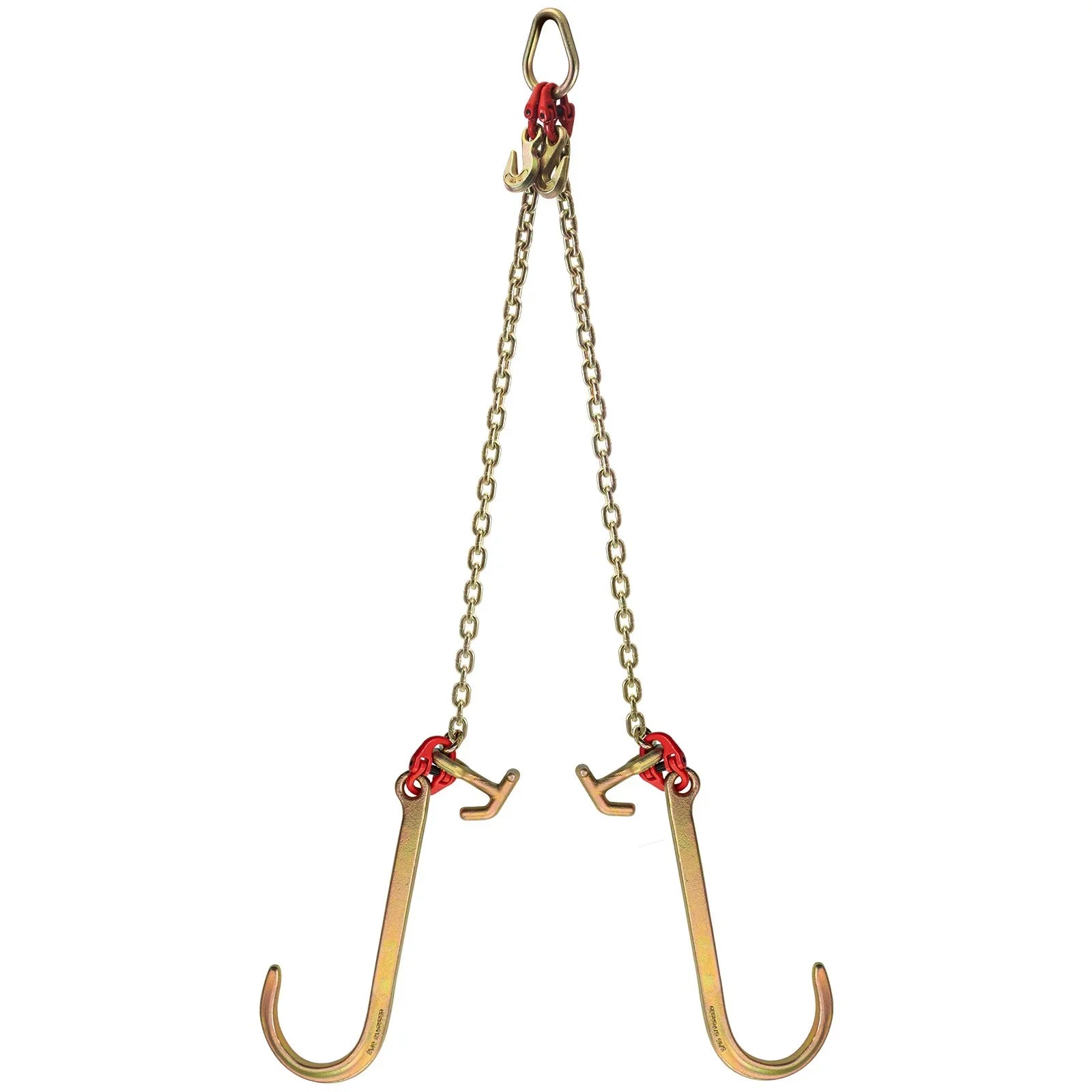 V Bridle Chain, 5/16 in x 2 ft Tow Chain Bridle, Grade 80 V-Bridle Transport Chain, 9260 Lbs Break Strength with TJ Hooks & Grab Hooks, Heavy Duty Pear Link Connector and Chain Shorteners