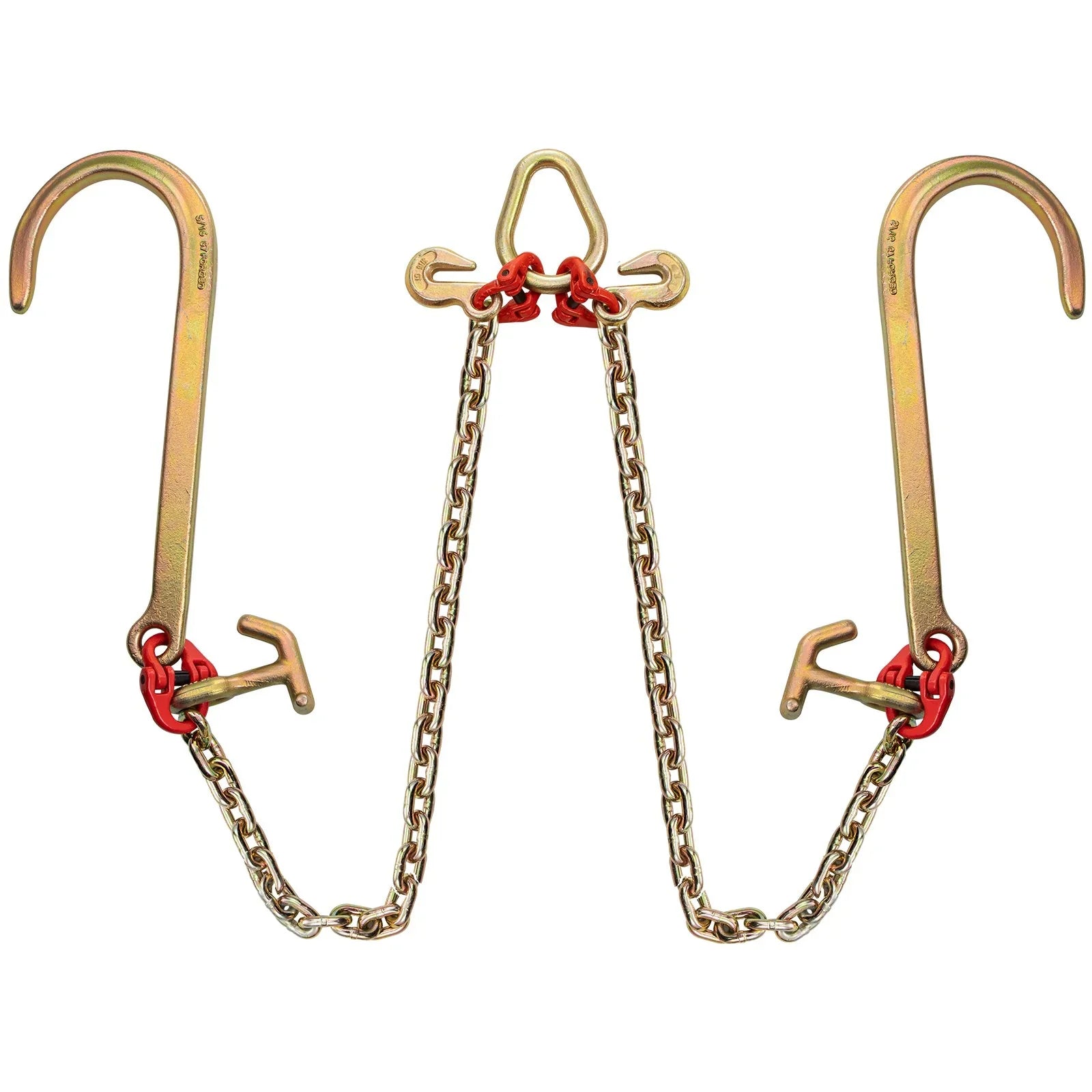 V Bridle Chain, 5/16 in x 2 ft Tow Chain Bridle, Grade 80 V-Bridle Transport Chain, 9260 Lbs Break Strength with TJ Hooks & Grab Hooks, Heavy Duty Pear Link Connector and Chain Shorteners