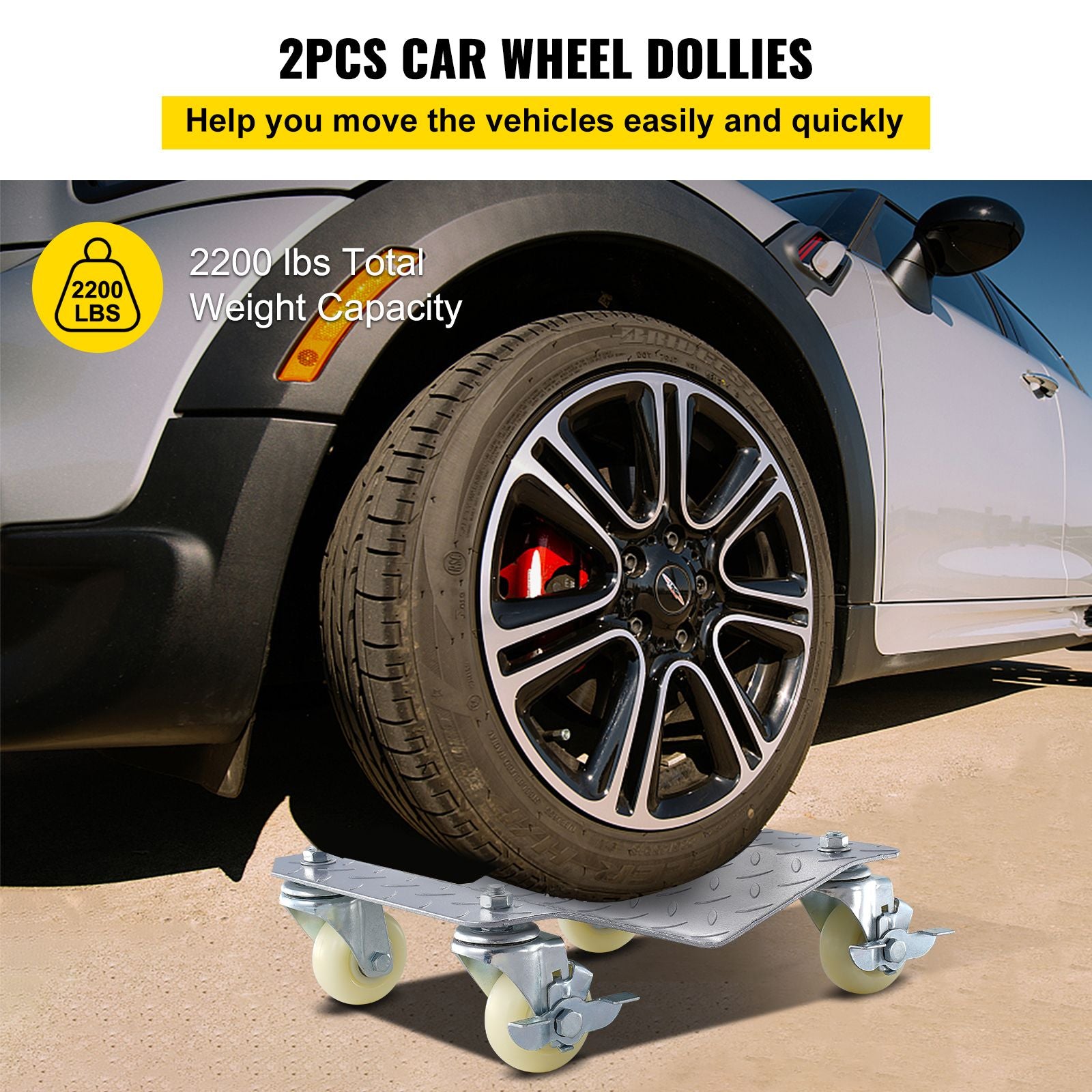 2 Pack Tire Wheel Dollies 2200lb Car Skates 12x16in Steel Vehicle Dolly