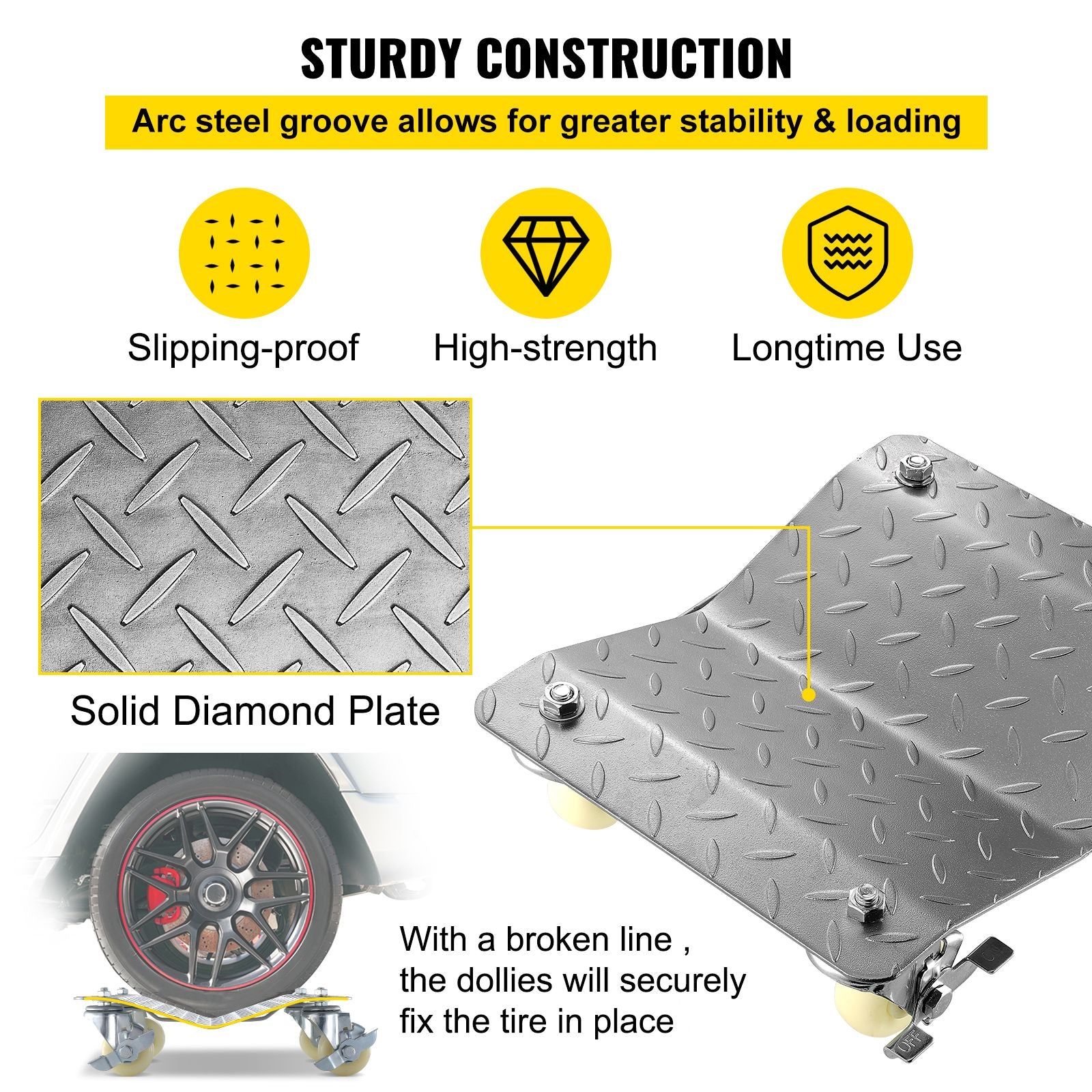 2 Pack Tire Wheel Dollies 2200lb Car Skates 12x16in Steel Vehicle Dolly