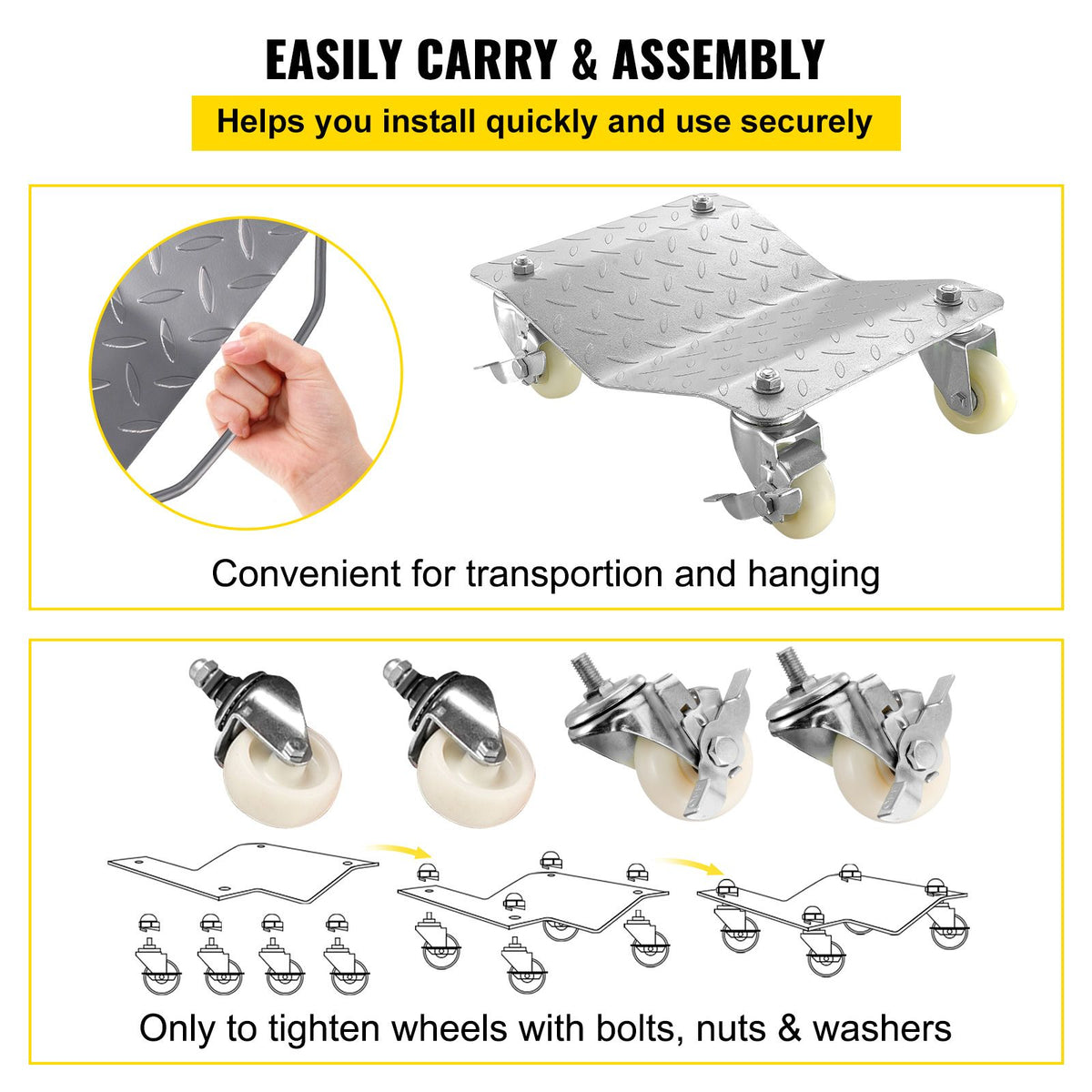 2 Pack Tire Wheel Dollies 2200lb Car Skates 12x16in Steel Vehicle Dolly