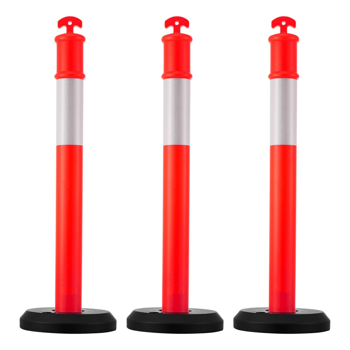 3 Pack Traffic Delineator Posts, 1140 mm Traffic Safety Cones with Fillable Base and Reflective Strips, Heavy Duty Delineator Posts for Construction Site, Parking Lot, Crowd Control, Red