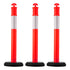3 Pack Traffic Delineator Posts, 1140 mm Traffic Safety Cones with Fillable Base and Reflective Strips, Heavy Duty Delineator Posts for Construction Site, Parking Lot, Crowd Control, Red