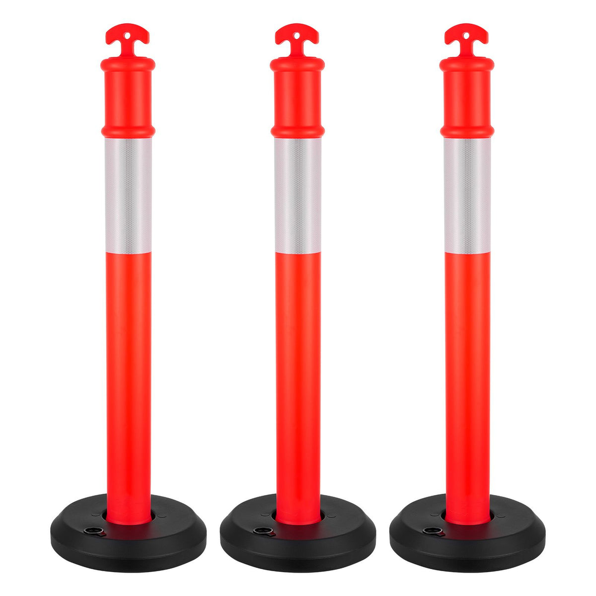 3 Pack Traffic Delineator Posts, 1140 mm Traffic Safety Cones with Fillable Base and Reflective Strips, Heavy Duty Delineator Posts for Construction Site, Parking Lot, Crowd Control, Red