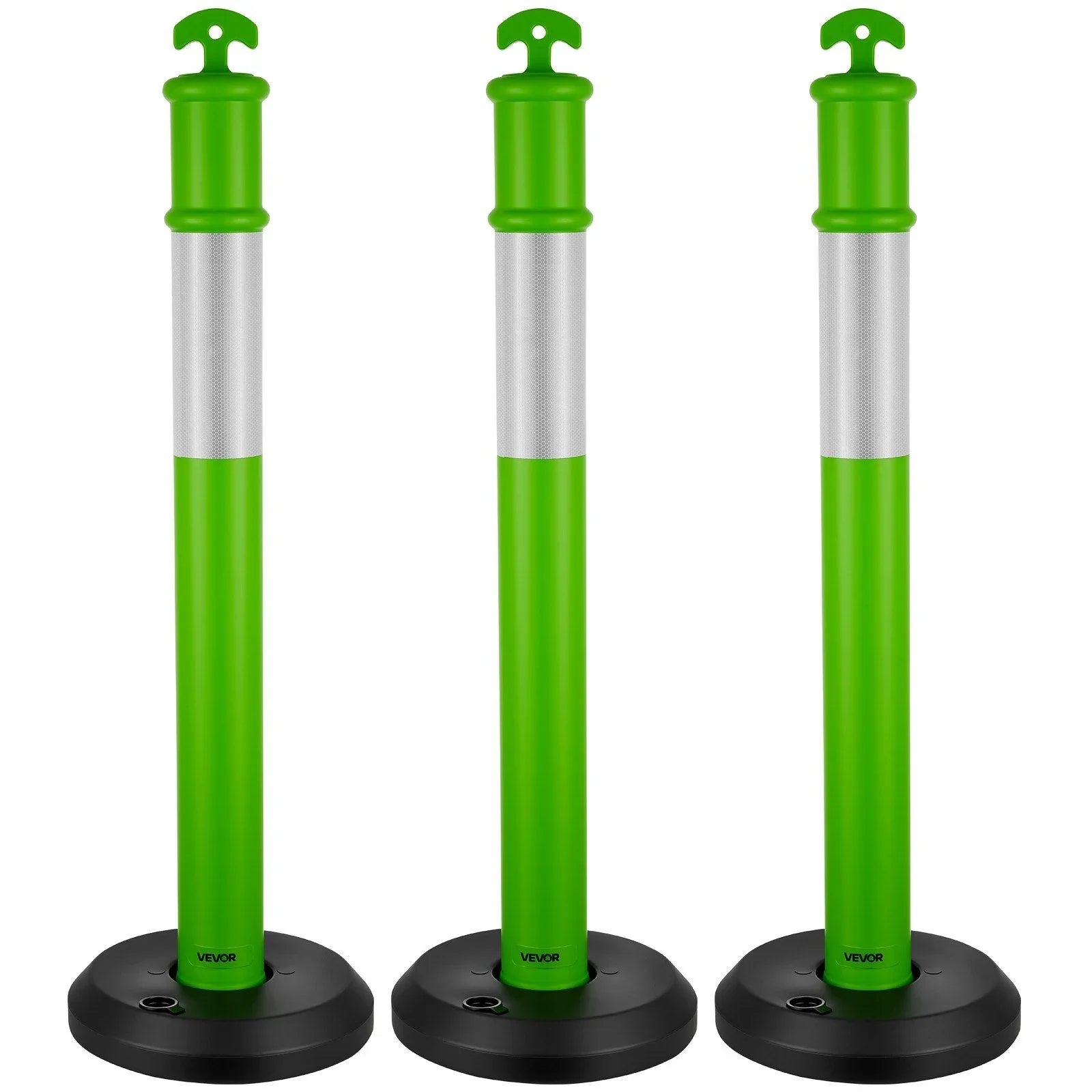 3 Pack Traffic Delineator Posts, 1140 mm Traffic Safety Cones with Fillable Base and Reflective Strips, Heavy Duty Delineator Posts for Construction Site, Parking Lot, Crowd Control, Green