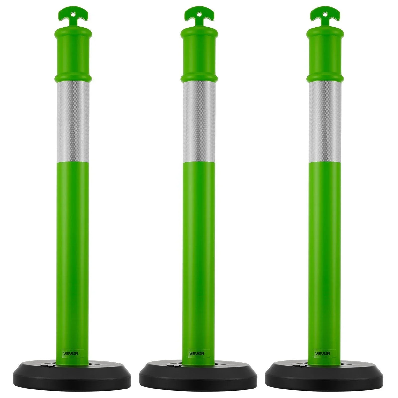 3 Pack Traffic Delineator Posts, 1140 mm Traffic Safety Cones with Fillable Base and Reflective Strips, Heavy Duty Delineator Posts for Construction Site, Parking Lot, Crowd Control, Green