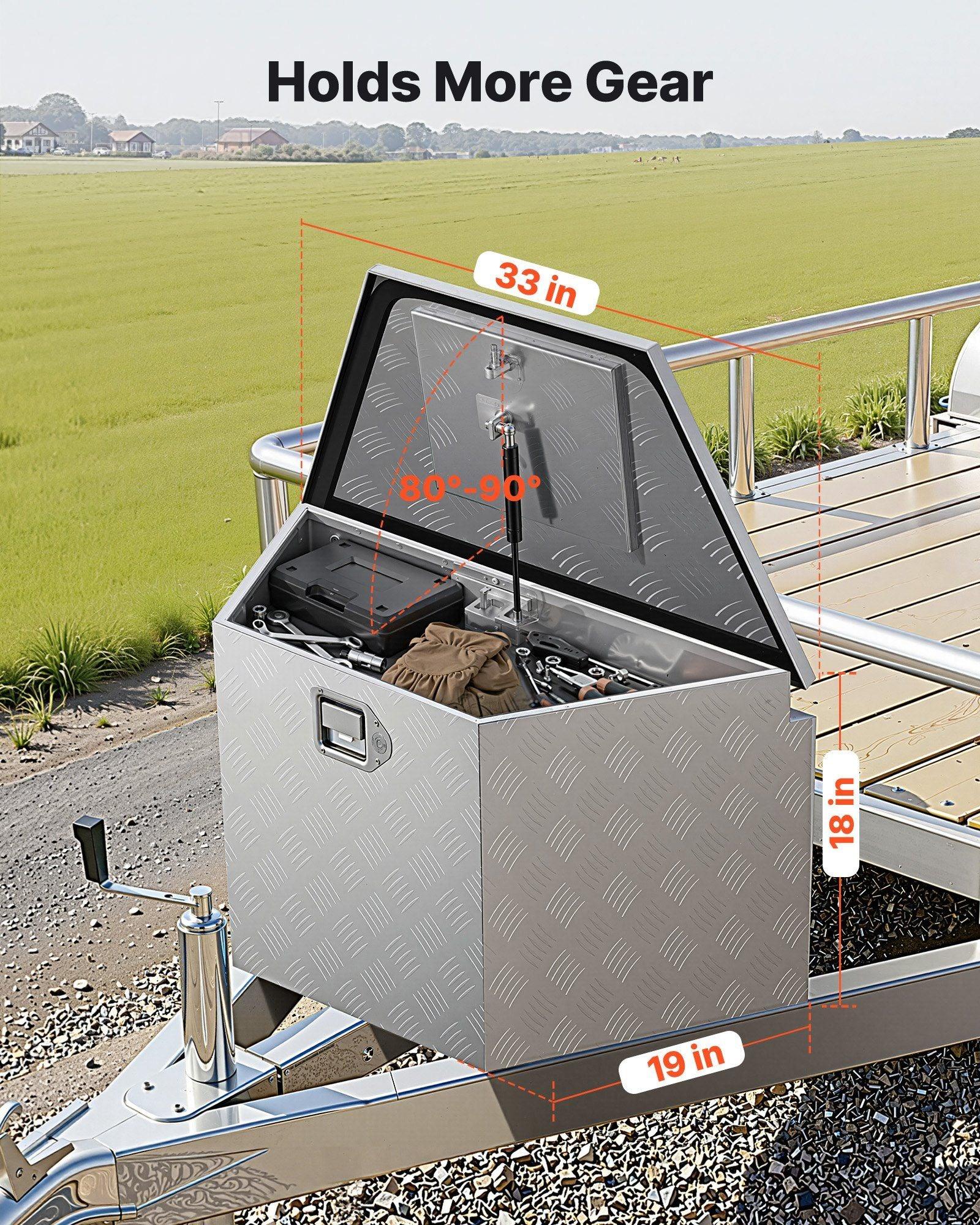 Trailer Tongue Box, 838 x 483 x 457 mm Aluminum Trailer Tongue Tool Box, Heavy Duty Storage Organizer with Lock & Keys, Utility Tool Chest for Pickup Truck Bed, RV, SUV, Off-Road Vehicle, Silver
